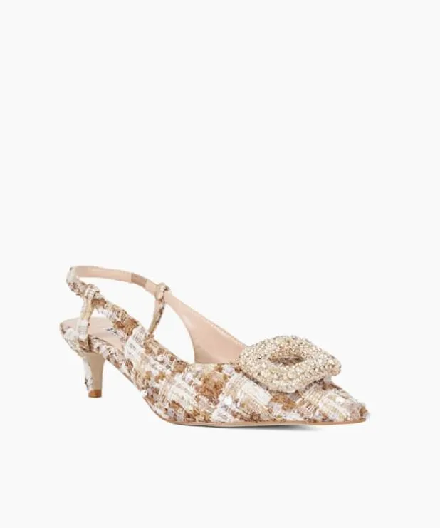 Dune London Heels Women Boucle Brooch Detail Kitten Heel Slingback Neutral