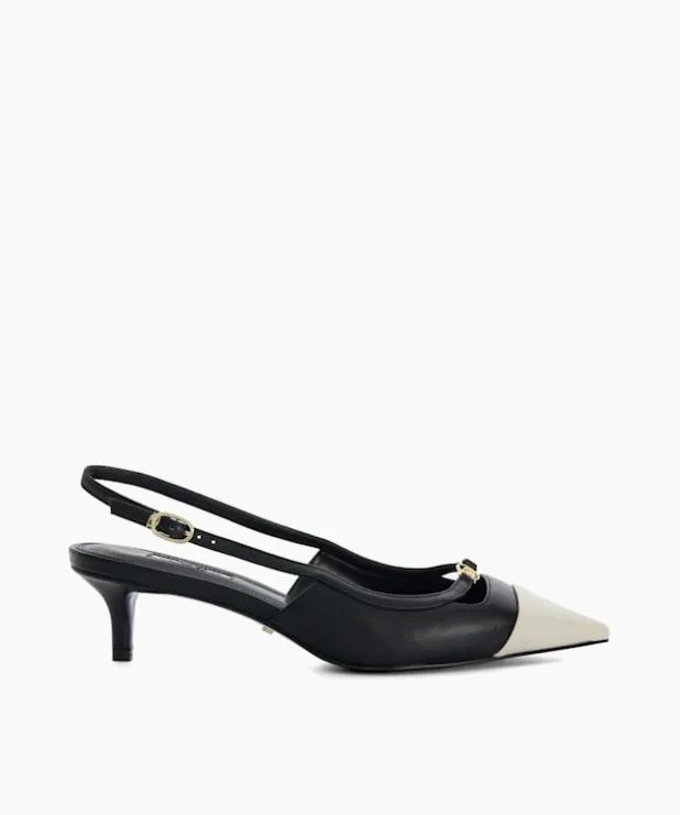 Dune London Heels Women Contrast Toe Slingback Kitten Heel Sandals Black