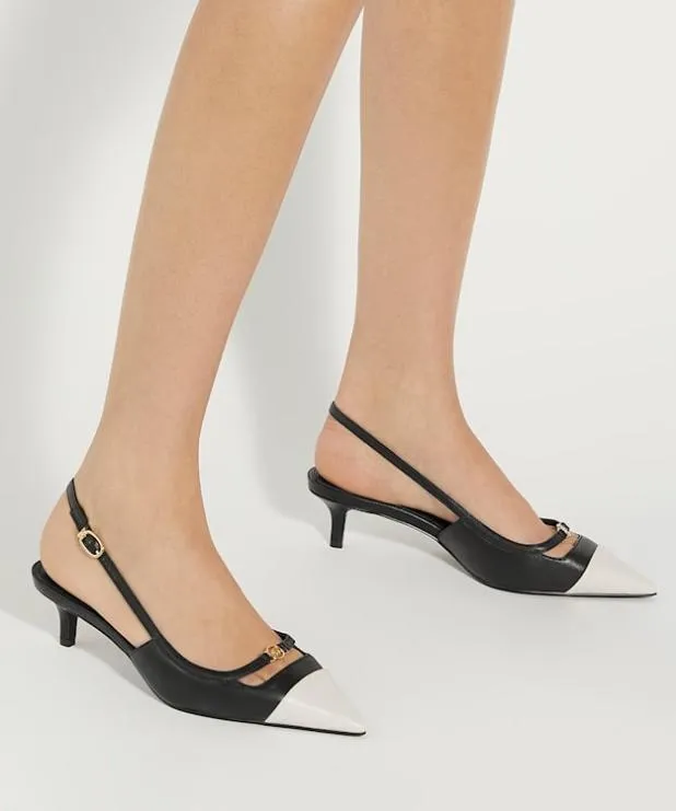 Dune London Heels Women Contrast Toe Slingback Kitten Heel Sandals Black