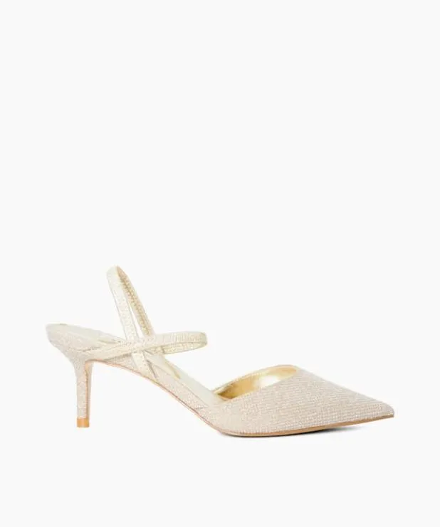 Dune London Heels Women Wide Fit Pointed Courts With Elasticated Straps Metallic