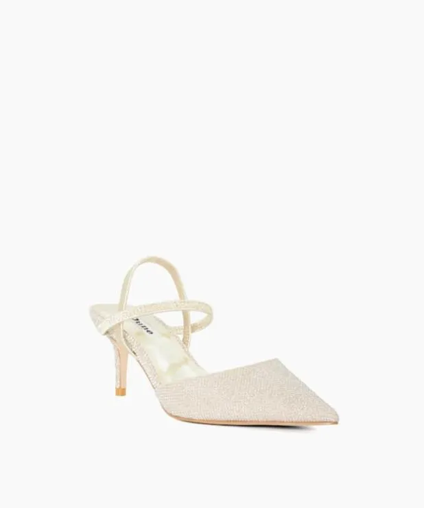 Dune London Heels Women Wide Fit Pointed Courts With Elasticated Straps Metallic
