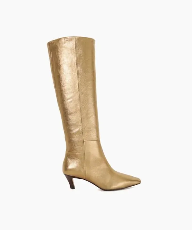 Dune London Knee High Boots Women Knee High Low Heel Boots Metallic