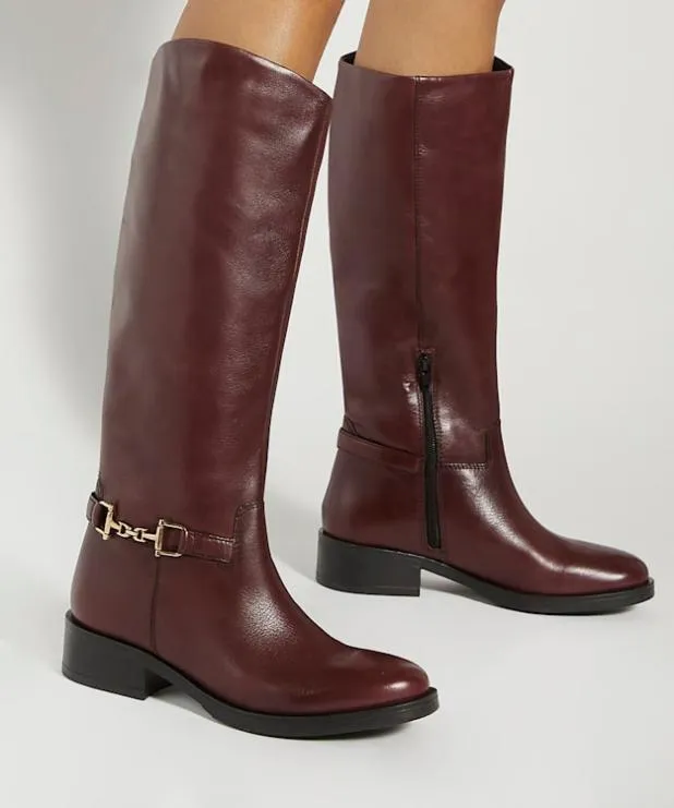 Dune London Knee High Boots Women Premium Leather Knee High Riding Boots Red
