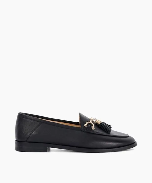 Dune London Loafers Women Leather Tassel Trimmed Loafers Black