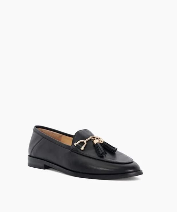 Dune London Loafers Women Leather Tassel Trimmed Loafers Black