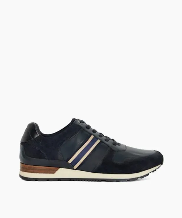 Dune London Trainers Men Leather Trainers With Canvas Stripe Blue