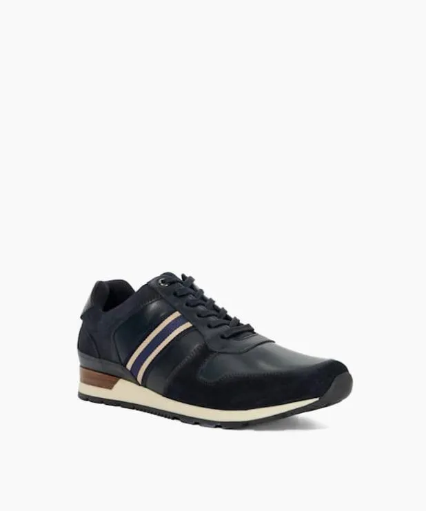 Dune London Trainers Men Leather Trainers With Canvas Stripe Blue
