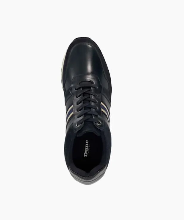Dune London Trainers Men Leather Trainers With Canvas Stripe Blue