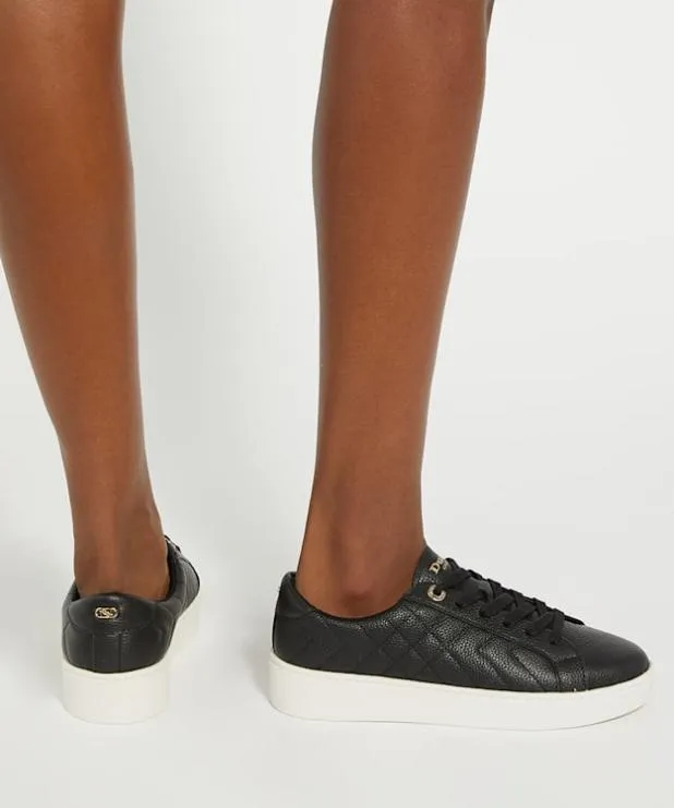 Dune London Trainers Women Quilted Platform Sole LaceUp Trainers Black