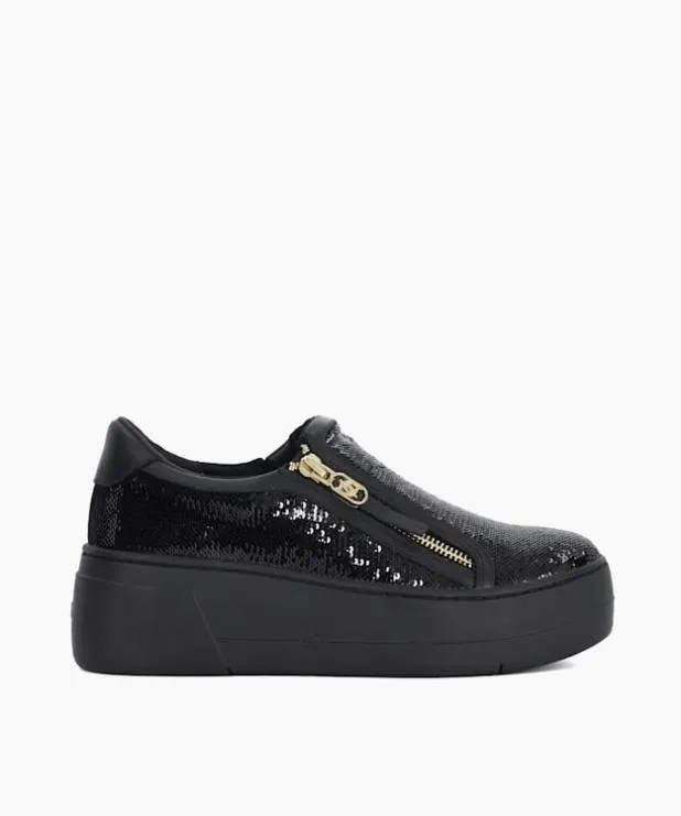 Dune London Trainers Women Sequin Side Zip Chunky Flatform Trainers Black Synthetic