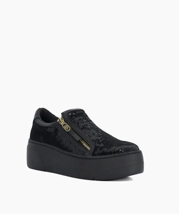 Dune London Trainers Women Sequin Side Zip Chunky Flatform Trainers Black Synthetic