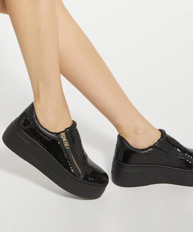 Dune London Trainers Women Sequin Side Zip Chunky Flatform Trainers Black Synthetic