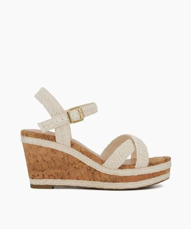 Dune London White Sandals Women BraidedCrossStrap CorkWedge Sandals White