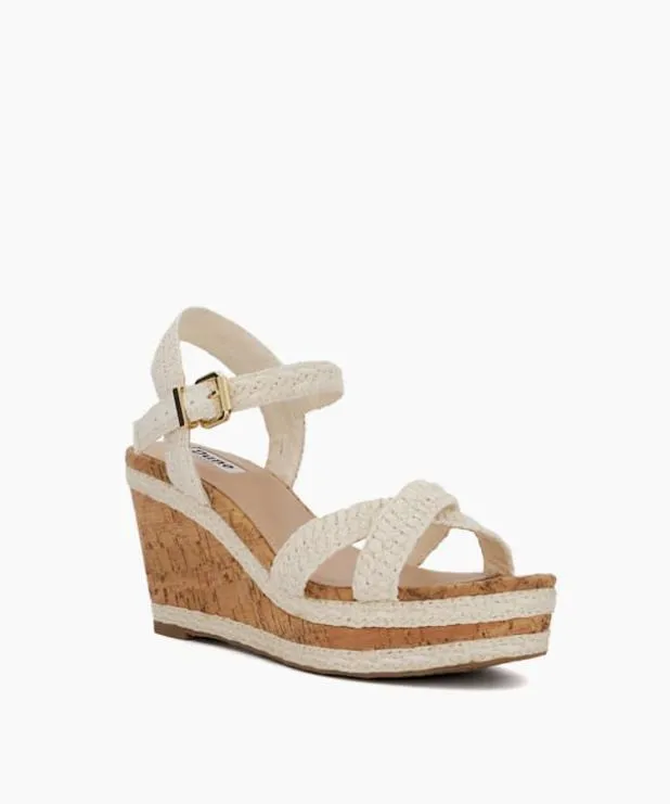 Dune London White Sandals Women BraidedCrossStrap CorkWedge Sandals White