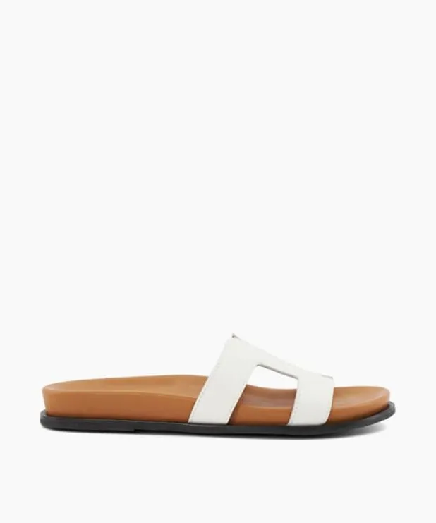 Dune London White Sandals Women TopstitchDetail ComfortFootbed Slider Sandals White