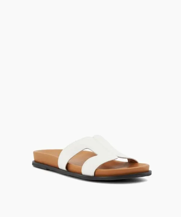 Dune London White Sandals Women TopstitchDetail ComfortFootbed Slider Sandals White