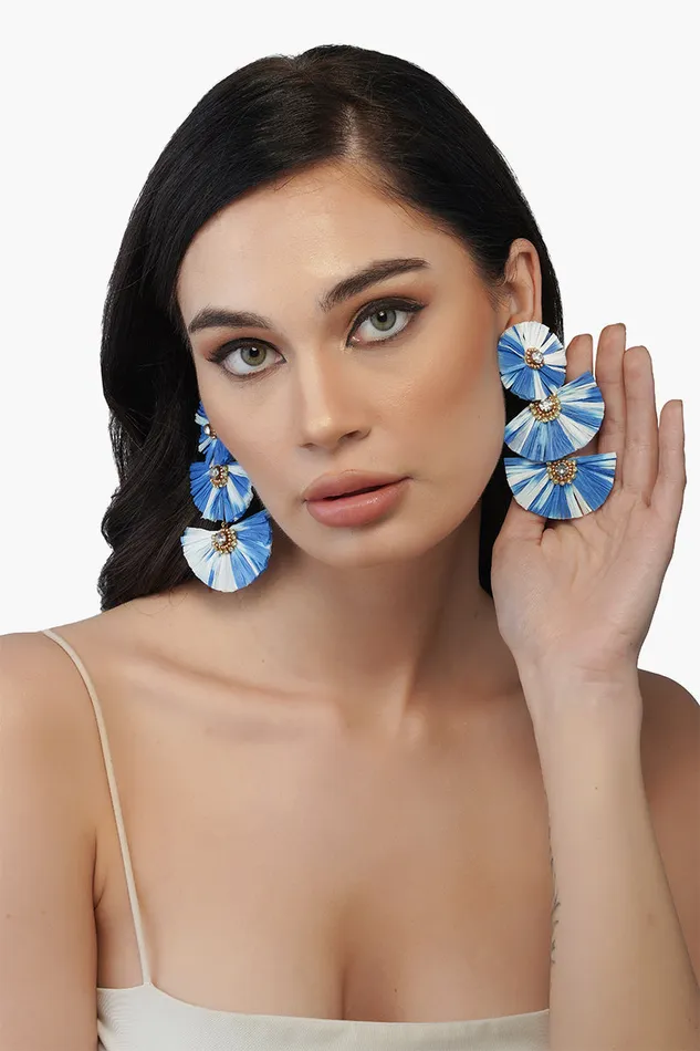 Earrings Indigo Dip Dyed Raffia Earrings 8211 America and Beyond Women