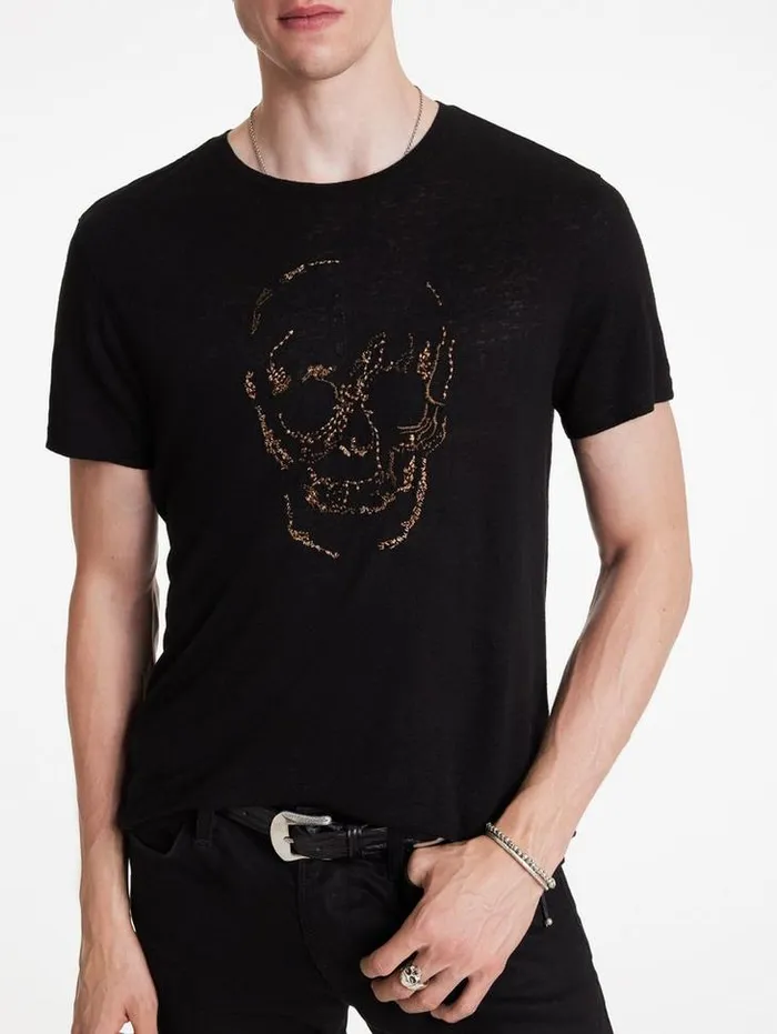 EMBELLISHED SKULL TEE Black Men John Varvatos Graphic Tees