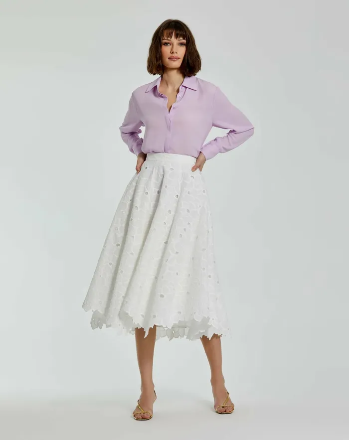 Embroidered Floral Aline Midi Skirt 8211 FINAL SALE White Women Skirts Mac Duggal