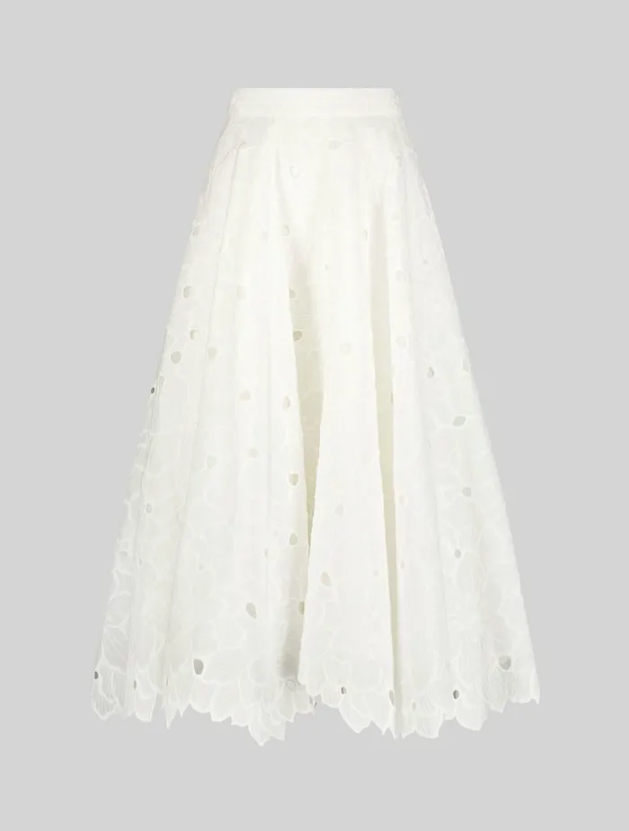 Embroidered Floral Aline Midi Skirt 8211 FINAL SALE White Women Skirts Mac Duggal