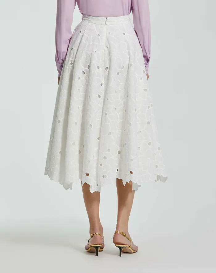 Embroidered Floral Aline Midi Skirt 8211 FINAL SALE White Women Skirts Mac Duggal