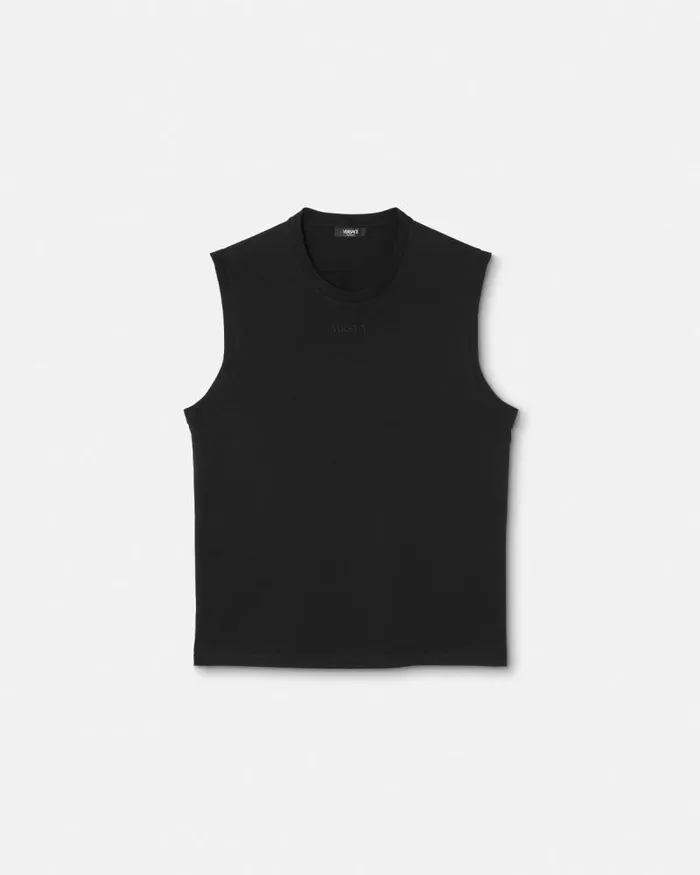 Embroidered Logo Tank Top Black Men Versace TShirts and Polos