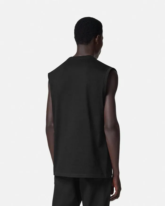 Embroidered Logo Tank Top Black Men Versace TShirts and Polos