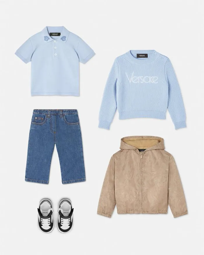 Embroidered Medusa Baby Polo Shirt Light Blue Children Versace Clothing