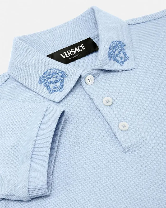 Embroidered Medusa Baby Polo Shirt Light Blue Children Versace Clothing