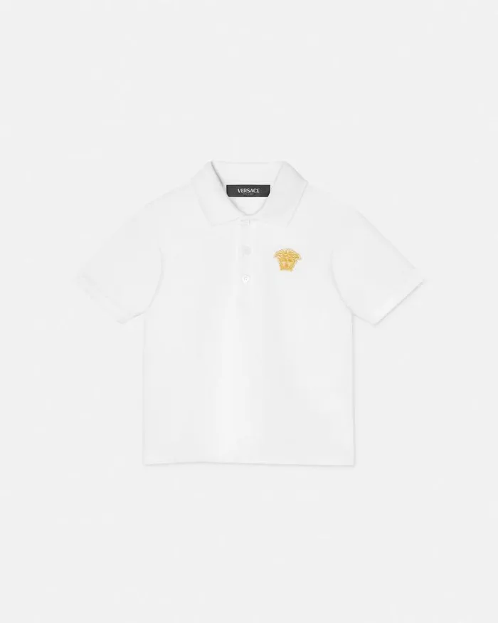 Embroidered Medusa Baby Polo Shirt Whiteprint Children Versace Clothing