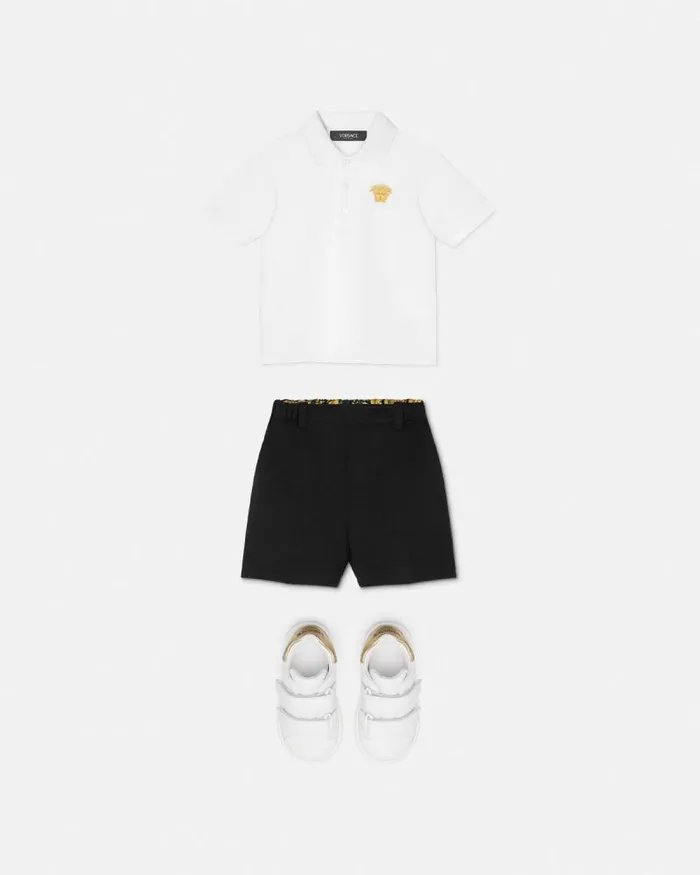 Embroidered Medusa Baby Polo Shirt Whiteprint Children Versace Clothing