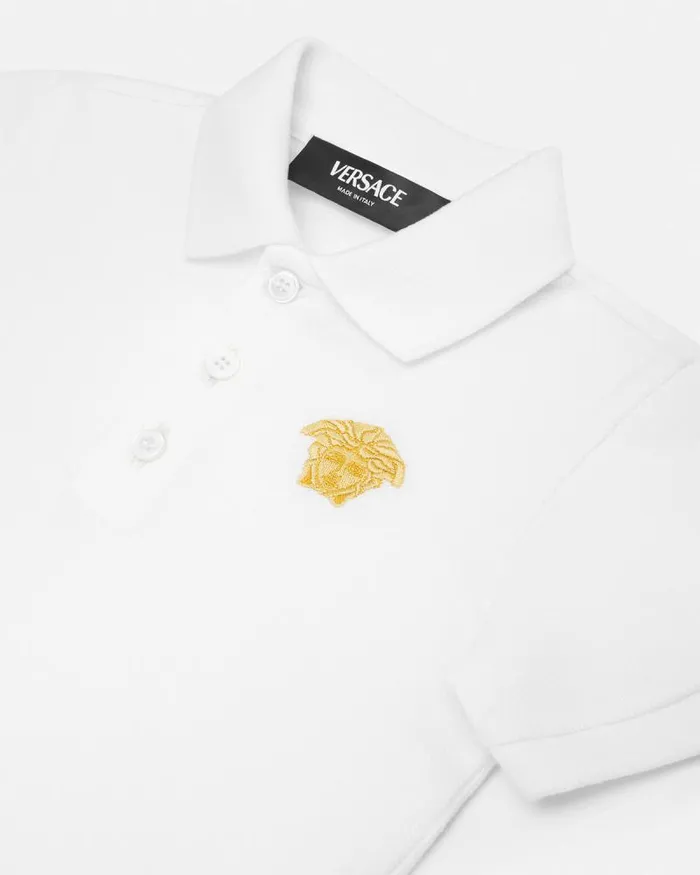 Embroidered Medusa Baby Polo Shirt Whiteprint Children Versace Clothing