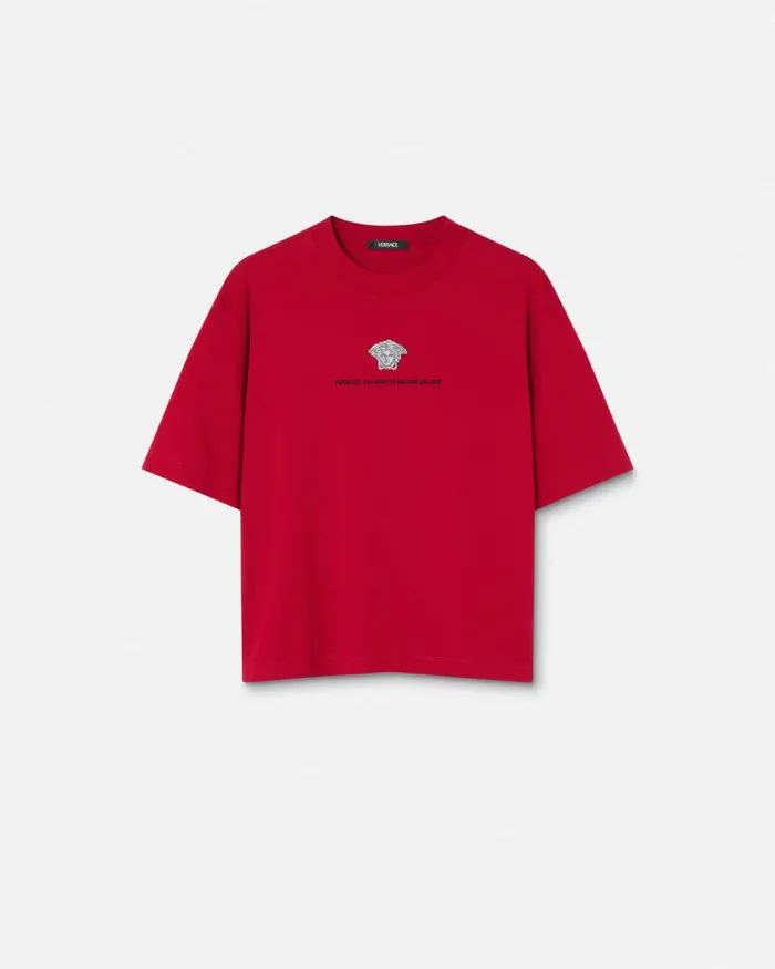 Embroidered Medusa Milano TShirt Red Men Versace TShirts and Polos