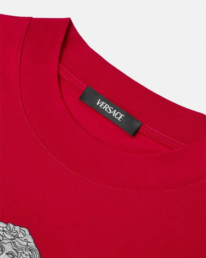 Embroidered Medusa Milano TShirt Red Men Versace TShirts and Polos