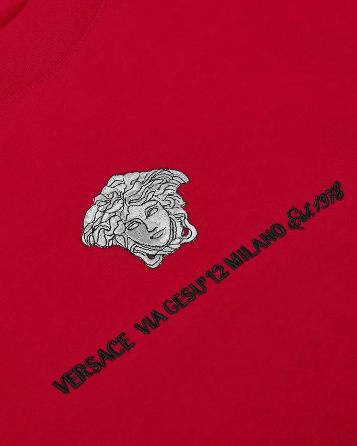 Embroidered Medusa Milano TShirt Red Men Versace TShirts and Polos