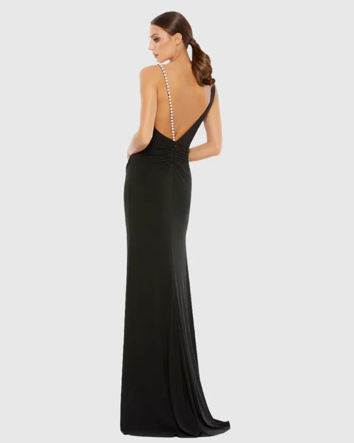 Evening Gowns Faux Wrap Rhinestone Strap Gown Black 8211 Mac Duggal Women
