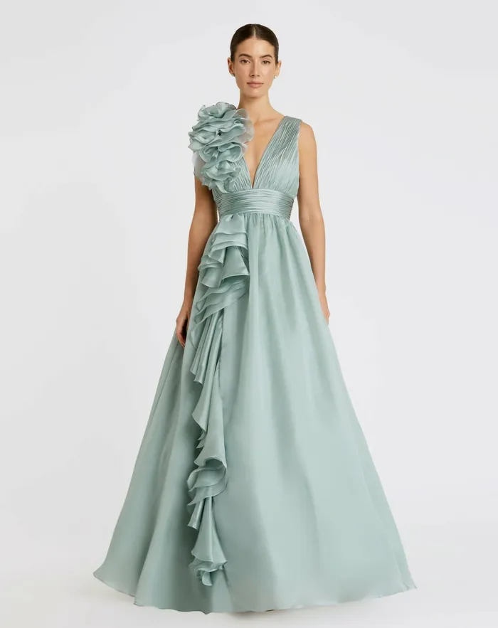 Evening Gowns Ruffle Detailed Evening Dress Mint 8211 Mac Duggal Women