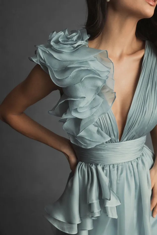 Evening Gowns Ruffle Detailed Evening Dress Mint 8211 Mac Duggal Women