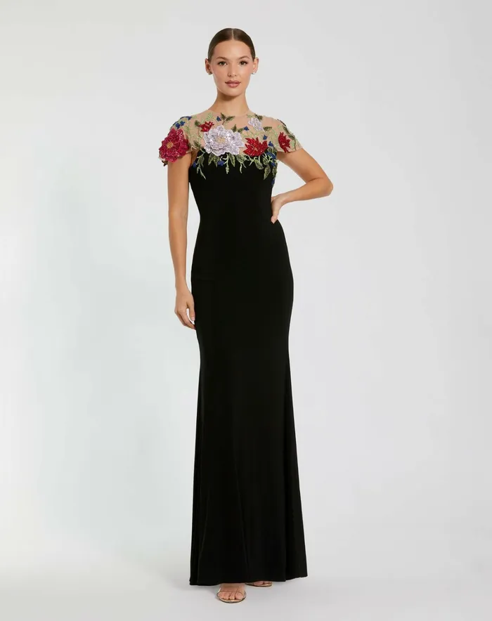 Evening Gowns Women Mac Duggal Floral Embellished Jersey Fitted Gown Black Multi Evening Gowns Women Mac Duggal Floral Embellished Jersey Fitted Gown Black Multi