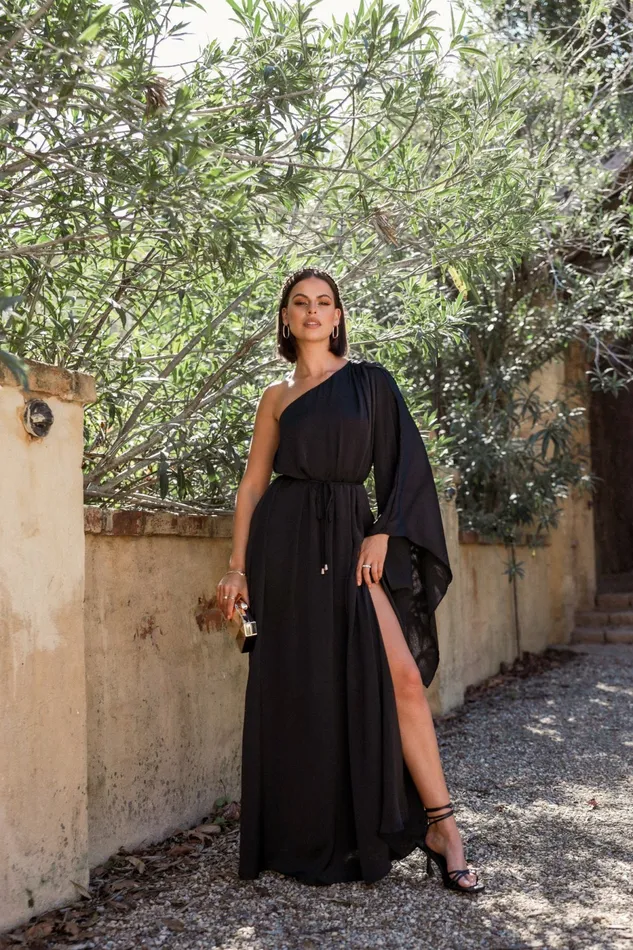 Event Dresses Matilda One Shoulder Maxi Dress Black Petal and Pup Women