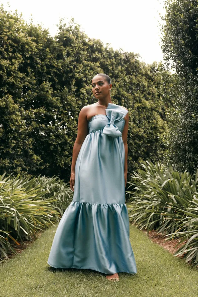 Event Dresses Petal and Pup Women Betina Bow Front Maxi Dress Blue