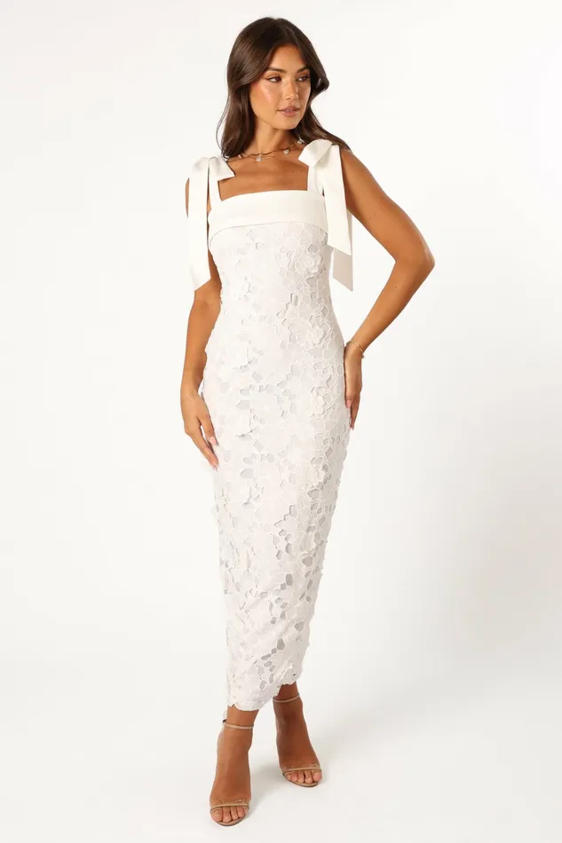 Event Dresses Women Petal and Pup Emersyn Midi Lace Dress White