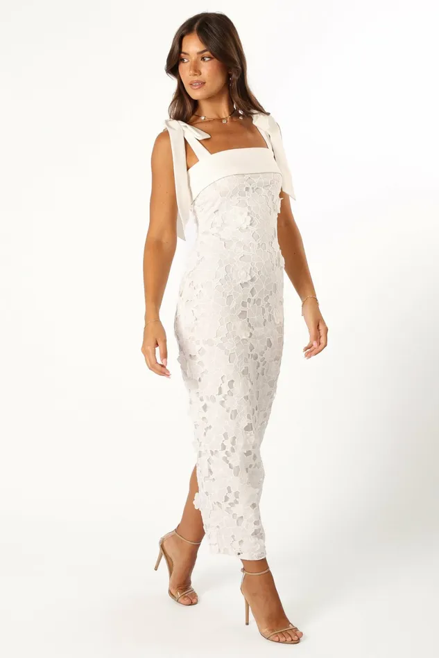 Event Dresses Women Petal and Pup Emersyn Midi Lace Dress White