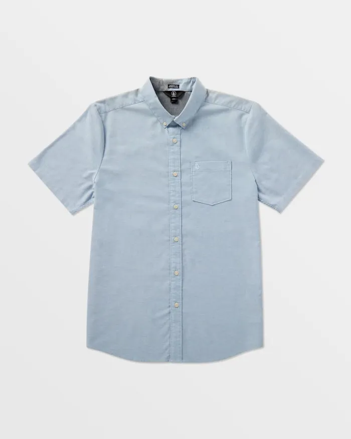 Everett Oxford Short Sleeve Shirt 8211 Wrecked Indigo Mens Volcom Shirts and Flannels