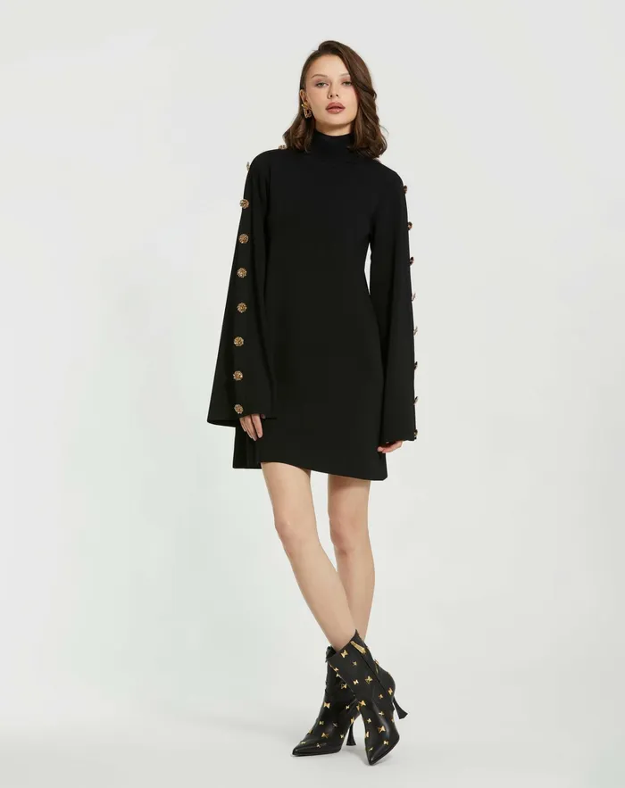 Every Day Dresses Women Long Sleeve Mini Knit Dress With Sleeve Detail Black Mac Duggal Every Day Dresses Women Long Sleeve Mini Knit Dress With Sleeve Detail Black Mac Duggal
