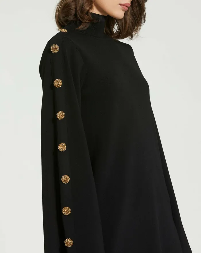 Every Day Dresses Women Long Sleeve Mini Knit Dress With Sleeve Detail Black Mac Duggal