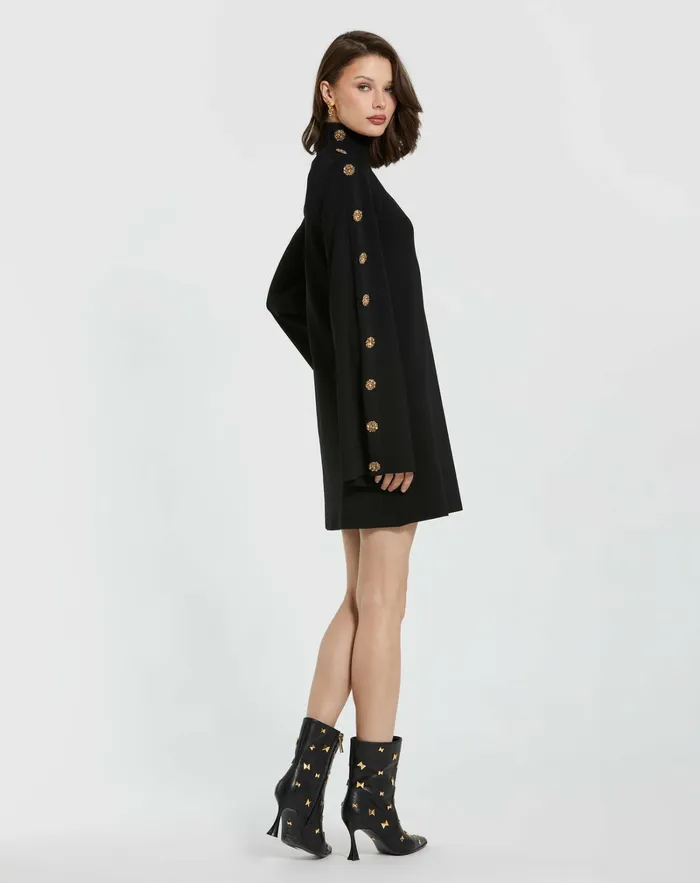 Every Day Dresses Women Long Sleeve Mini Knit Dress With Sleeve Detail Black Mac Duggal