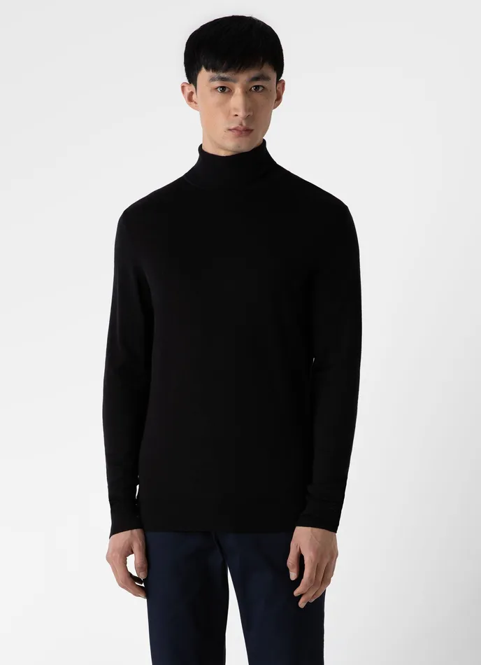 ExtraFine Merino Roll Neck Black Knitwear ussunspel Men ExtraFine Merino Roll Neck Black Knitwear ussunspel Men
