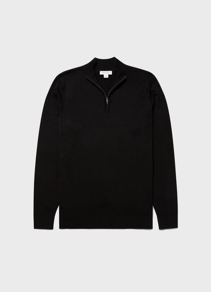 ExtraFine Merino Zip Neck Black Men SUNSPEL Knitwear