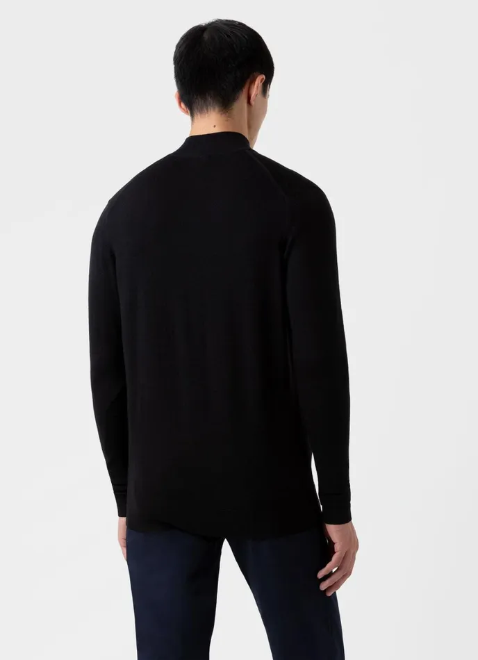 ExtraFine Merino Zip Neck Black Men SUNSPEL Knitwear